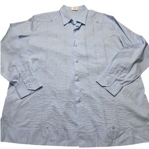 Abdala Guayabera Mens 44 Light Blue Long Sleeve Embroidered Pleated Shirt Mexico